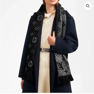 LOUIS VUITTON  Wool Silk Logomania Shine Scarf Black